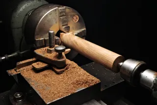 First step in the making: Turning wooden cylinders